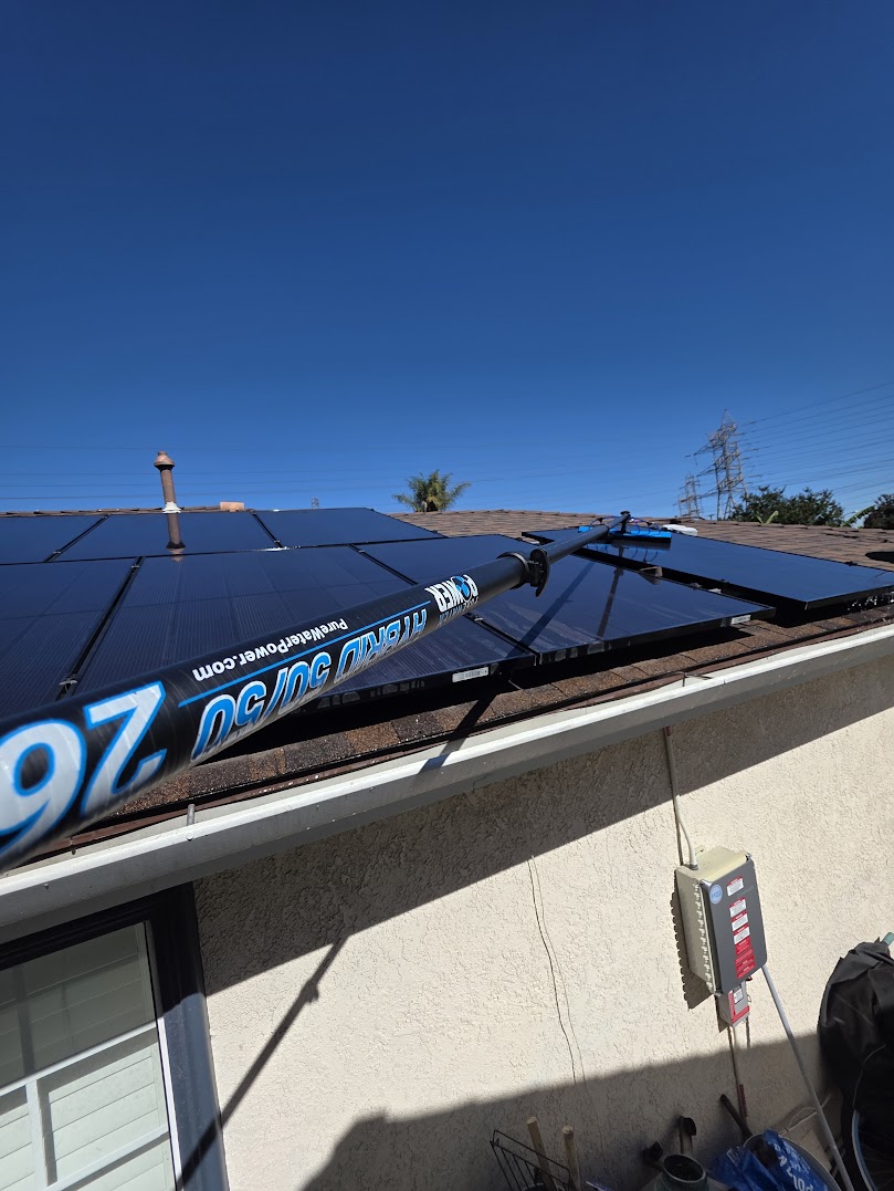 Solar panel washing in progress